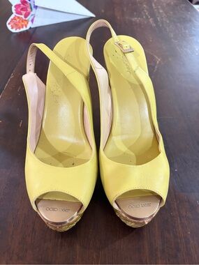 Jimmy Choo Lime Green Leather Peep-Toe Slingback Wedges